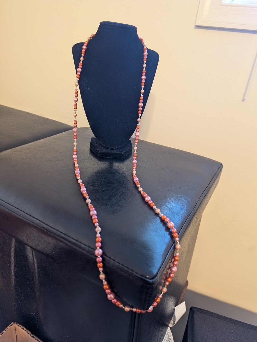 Sequin Long Pink and Gold Beaded Necklace - Women Jewelry